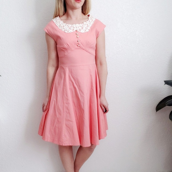Acevog Dresses & Skirts - Acevog Floral Lace Pink Fit/flare Retro Dress 226